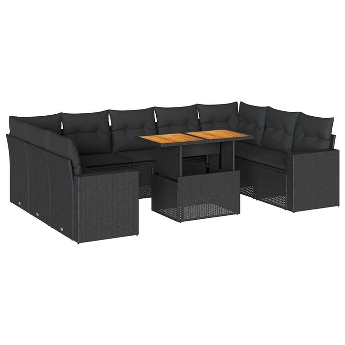 Set canapele de grădină cu perne, 10 piese, negru, poliratan - WALTI WALTI
