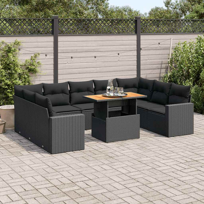 Set canapele de grădină cu perne, 10 piese, negru, poliratan - WALTI WALTI