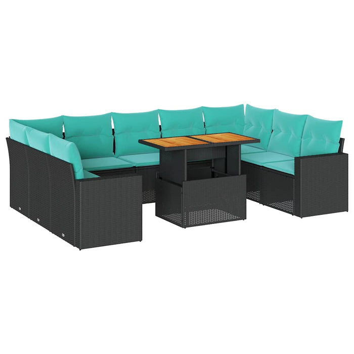 Set canapele de grădină cu perne, 10 piese, negru, poliratan - WALTI WALTI