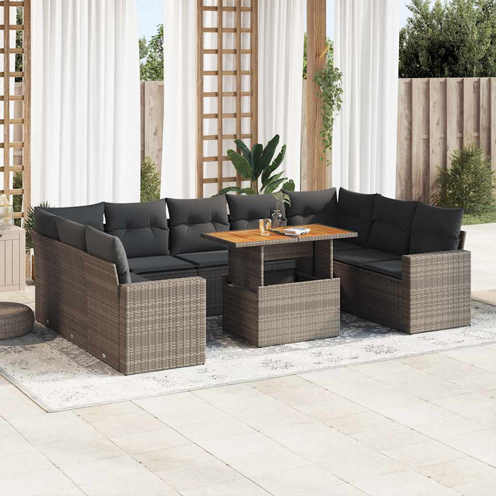 Set mobilier de grădină cu perne, 10 piese, gri, poliratan WALTI