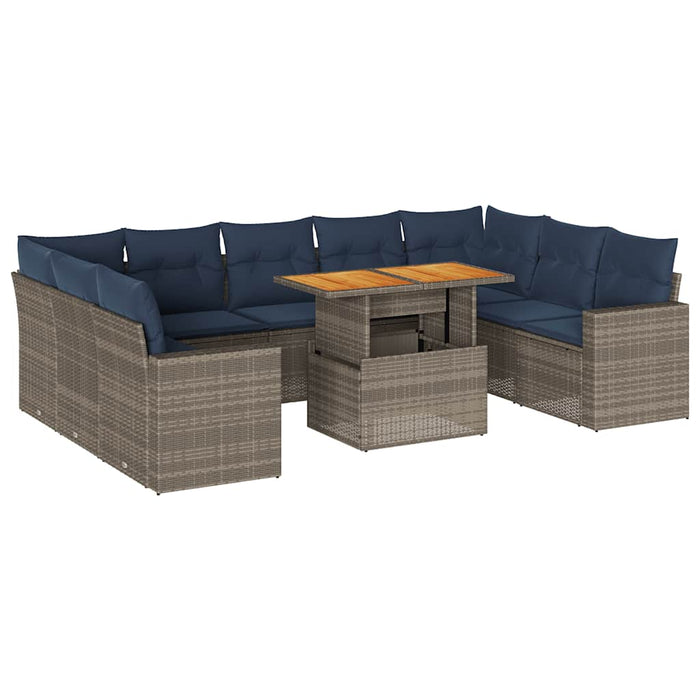 Set mobilier de grădină cu perne, 10 piese, gri, poliratan - WALTI WALTI