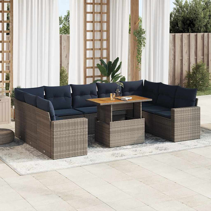 Set mobilier de grădină cu perne, 10 piese, gri, poliratan - WALTI WALTI