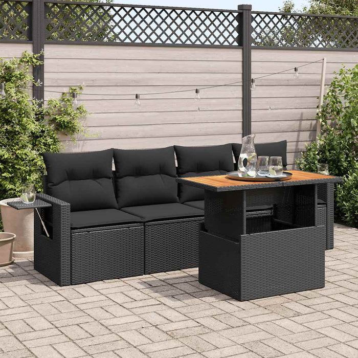 Set mobilier de grădină cu perne, 5 piese, negru, poliratan - WALTI WALTI