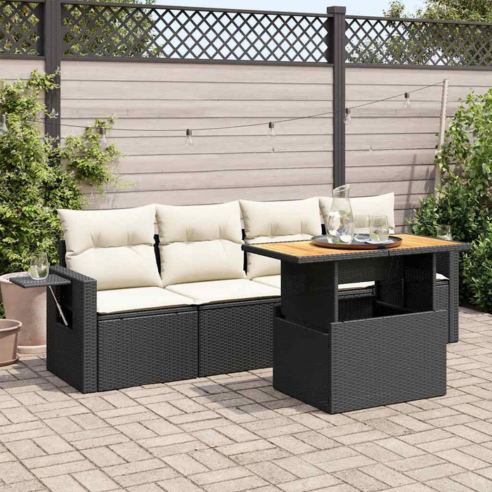 Set mobilier de grădină cu perne, 5 piese, negru, poliratan - WALTI WALTI