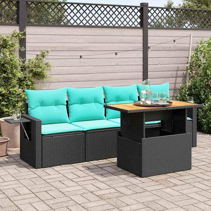 Set mobilier de grădină cu perne, 5 piese, negru, poliratan - WALTI WALTI