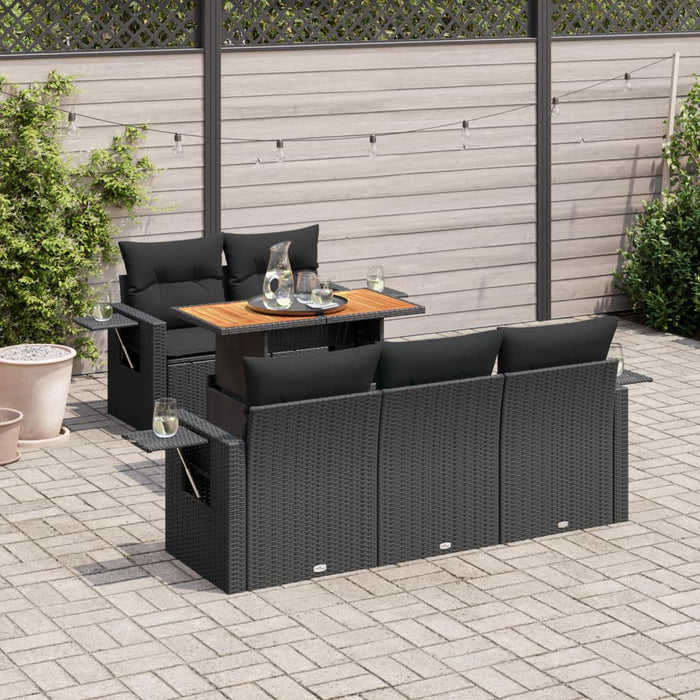 Set mobilier de grădină cu perne, 6 piese, negru, poliratan - WALTI WALTI