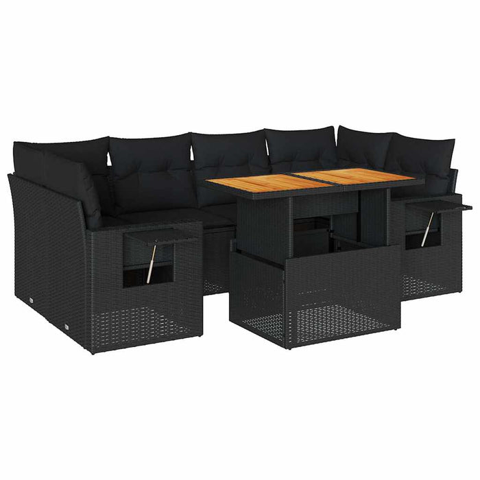 Set canapele de grădină cu perne, 7 piese, negru, poliratan - WALTI WALTI