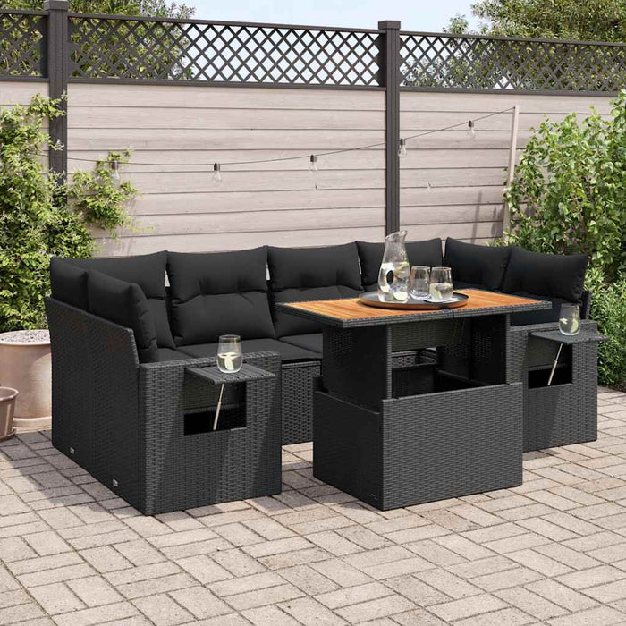 Set canapele de grădină cu perne, 7 piese, negru, poliratan - WALTI WALTI