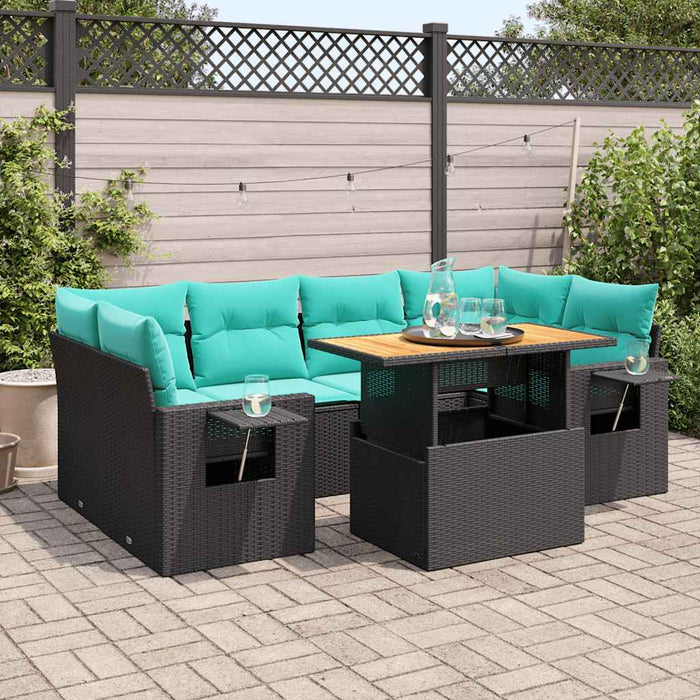 Set canapele de grădină cu perne, 7 piese, negru, poliratan - WALTI WALTI