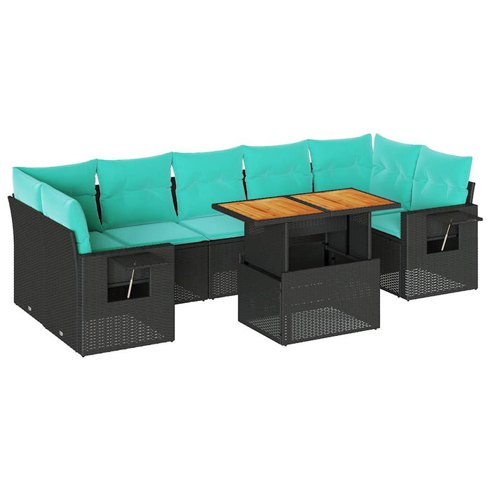 Set mobilier de grădină cu perne, 8 piese, negru, poliratan - WALTI WALTI