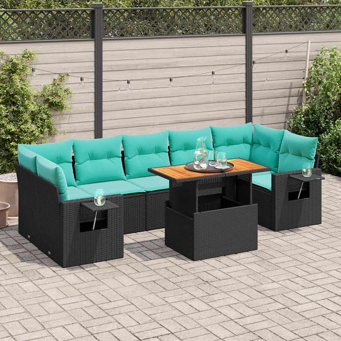 Set mobilier de grădină cu perne, 8 piese, negru, poliratan - WALTI WALTI