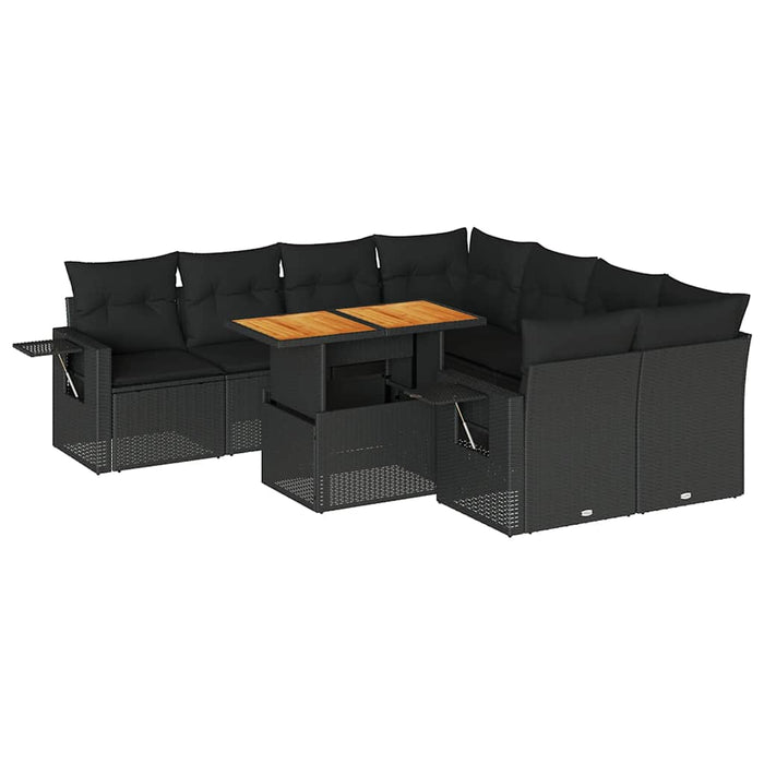 Set mobilier de grădină cu perne, 9 piese, negru, poliratan - WALTI WALTI