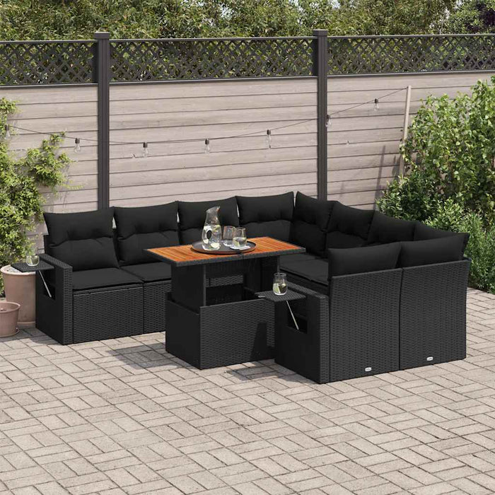 Set mobilier de grădină cu perne, 9 piese, negru, poliratan - WALTI WALTI