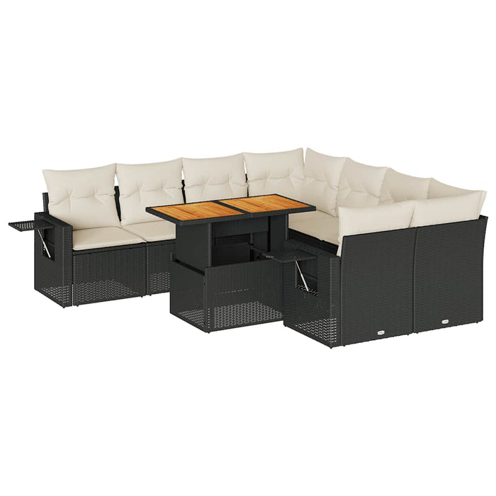 Set mobilier de grădină cu perne, 9 piese, negru, poliratan WALTI