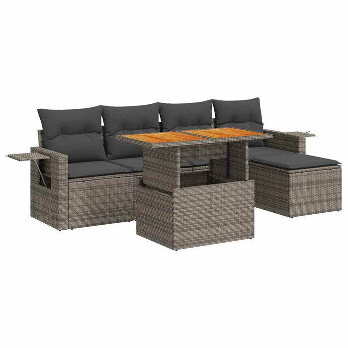 Set mobilier grădină cu perne, 6 piese, gri, poliratan - WALTI WALTI