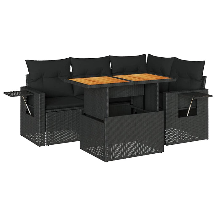 Set mobilier de grădină cu perne, 5 piese, negru, poliratan - WALTI WALTI