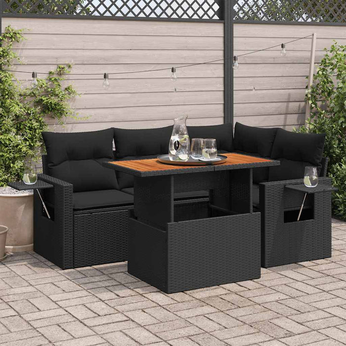 Set mobilier de grădină cu perne, 5 piese, negru, poliratan - WALTI WALTI