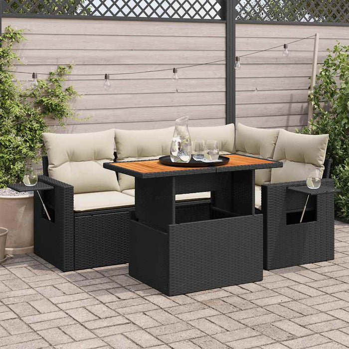 Set mobilier de grădină cu perne, 5 piese, negru, poliratan - WALTI WALTI