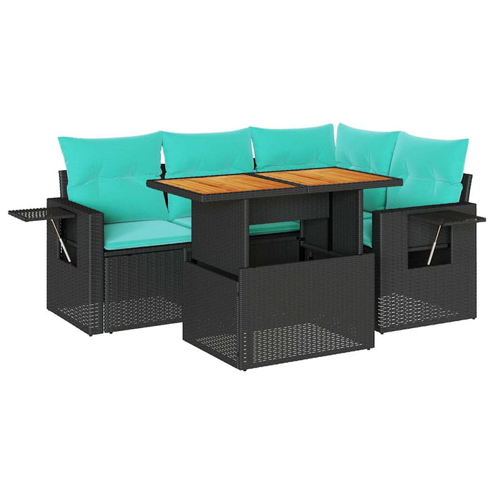 Set mobilier de grădină cu perne, 5 piese, negru, poliratan - WALTI WALTI