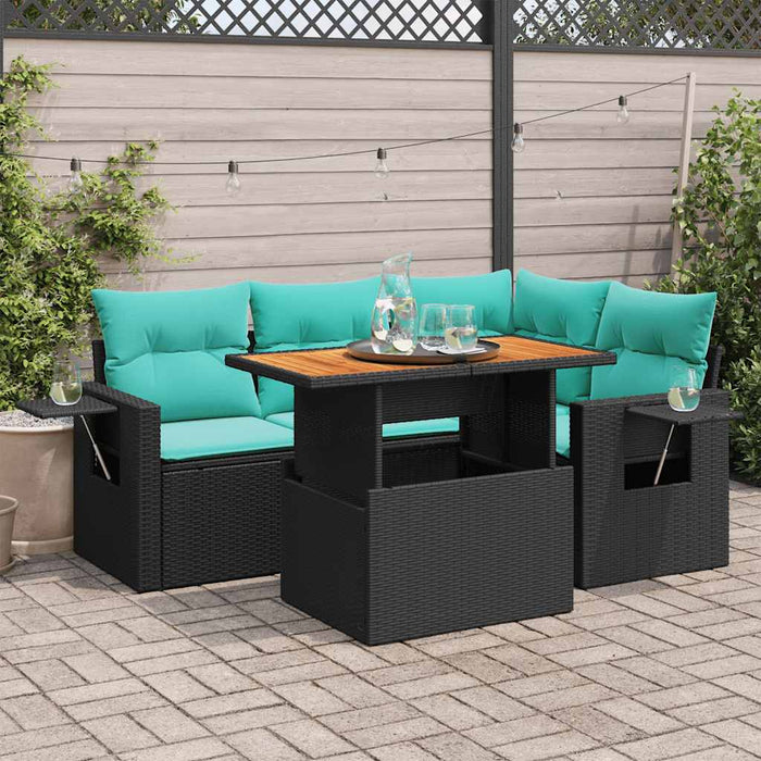 Set mobilier de grădină cu perne, 5 piese, negru, poliratan - WALTI WALTI