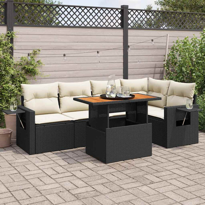 Set mobilier de grădină cu perne, 6 piese, negru, poliratan WALTI
