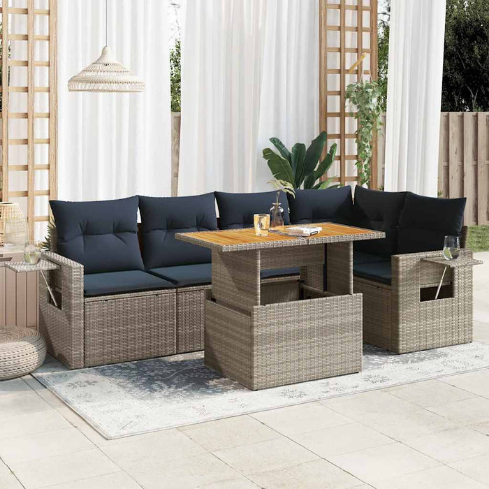 Set mobilier grădină cu perne, 6 piese, gri, poliratan - WALTI WALTI