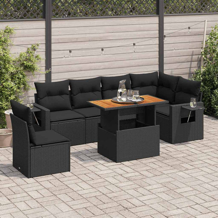 Set canapele de grădină cu perne, 7 piese, negru, poliratan - WALTI WALTI