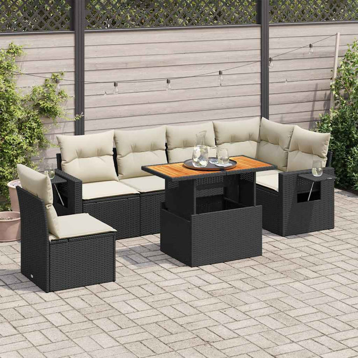 Set canapele de grădină cu perne, 7 piese, negru, poliratan - WALTI WALTI