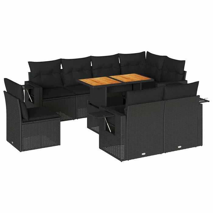 Set mobilier de grădină cu perne, 9 piese, negru, poliratan - WALTI WALTI