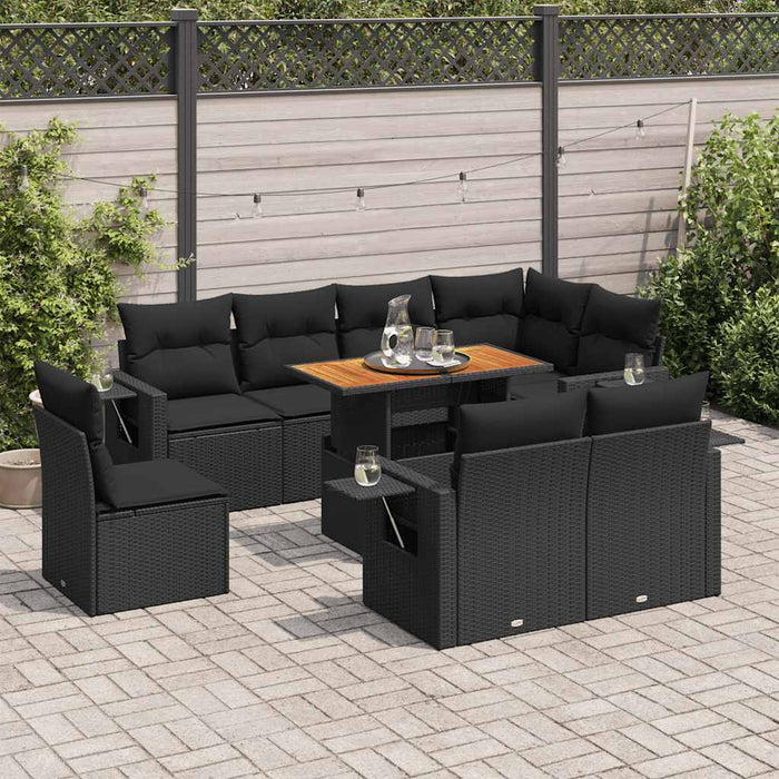 Set mobilier de grădină cu perne, 9 piese, negru, poliratan - WALTI WALTI