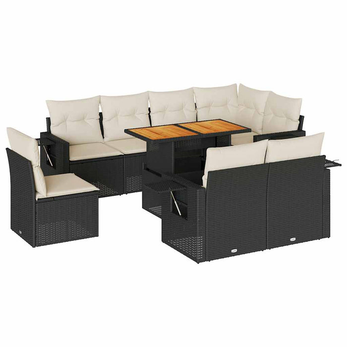 Set mobilier de grădină cu perne, 9 piese, negru, poliratan - WALTI WALTI