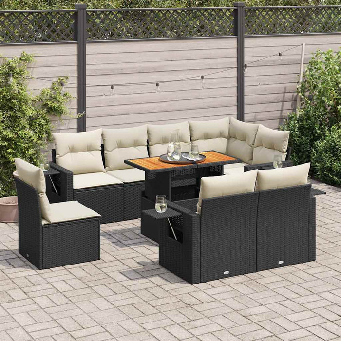 Set mobilier de grădină cu perne, 9 piese, negru, poliratan - WALTI WALTI