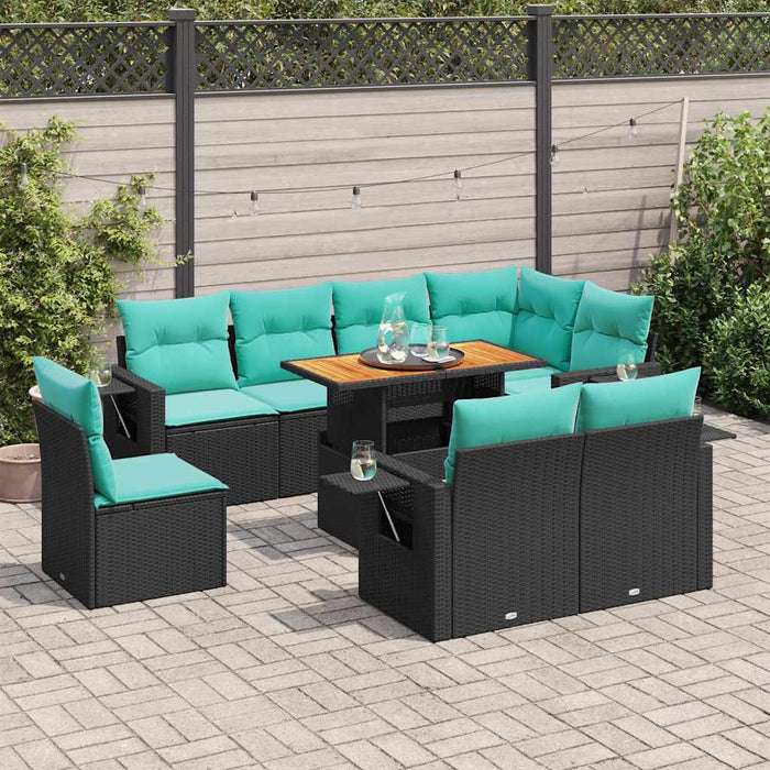 Set mobilier de grădină cu perne, 9 piese, negru, poliratan - WALTI WALTI
