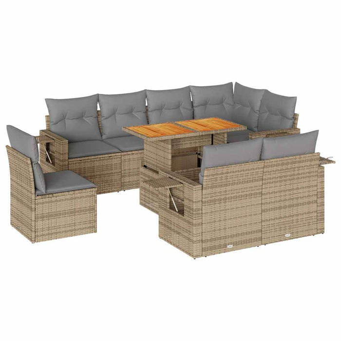Set canapele de grădină, 9 piese, cu perne, bej, poliratan - WALTI WALTI