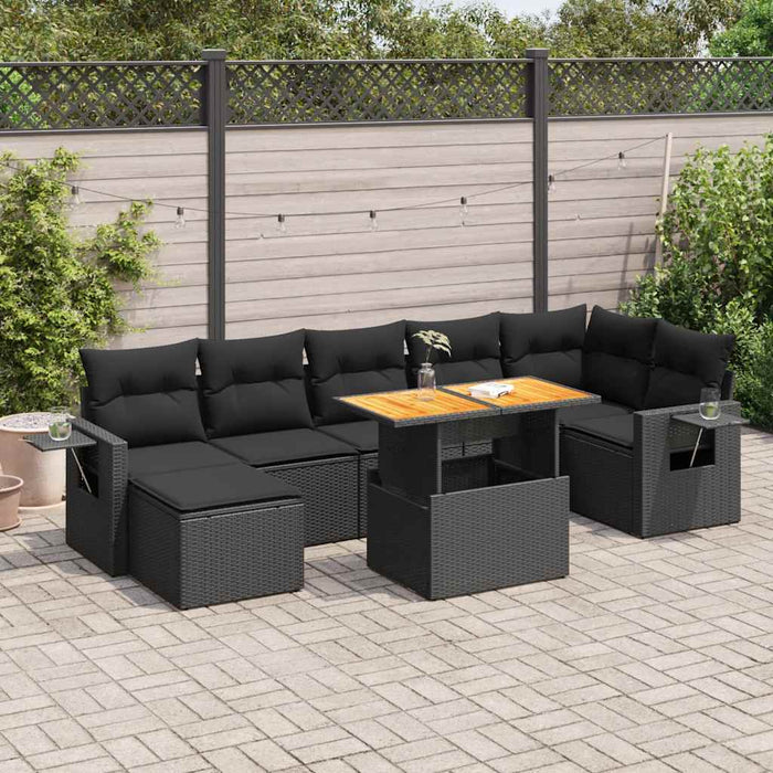 Set mobilier de grădină cu perne, 8 piese, negru, poliratan - WALTI WALTI