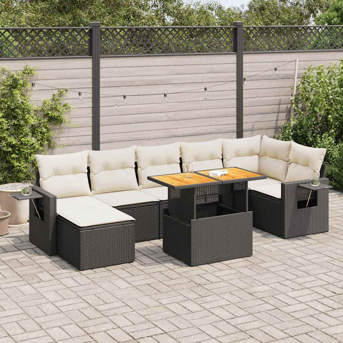 Set mobilier de grădină cu perne, 8 piese, negru, poliratan WALTI
