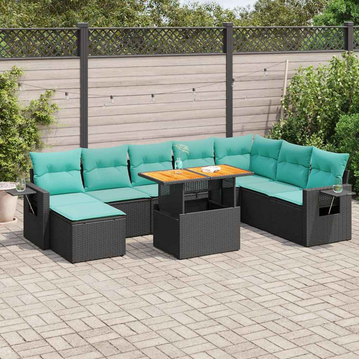 Set mobilier de grădină cu perne, 9 piese, negru, poliratan - WALTI WALTI