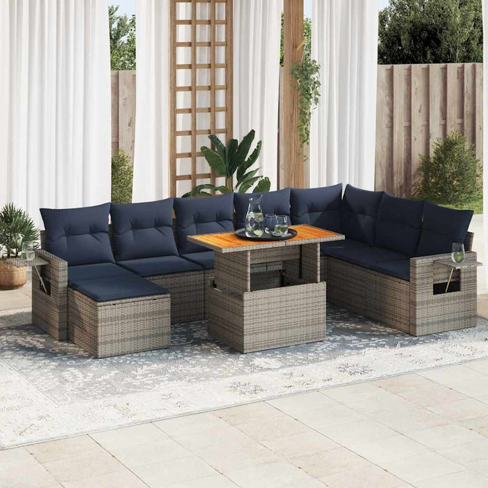 Set canapele de grădină, 9 piese, cu perne, gri, poliratan - WALTI WALTI