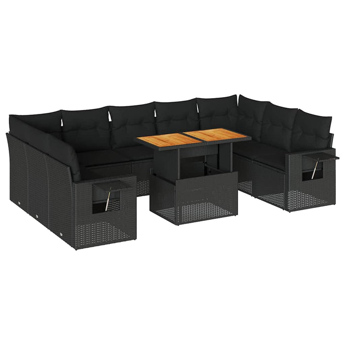 Set canapele de grădină cu perne, 10 piese, negru, poliratan - WALTI WALTI
