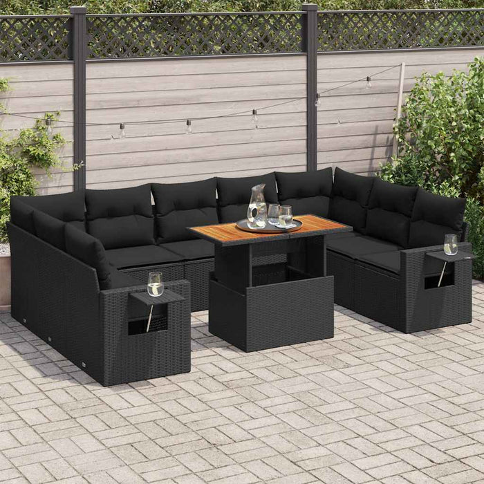 Set canapele de grădină cu perne, 10 piese, negru, poliratan - WALTI WALTI