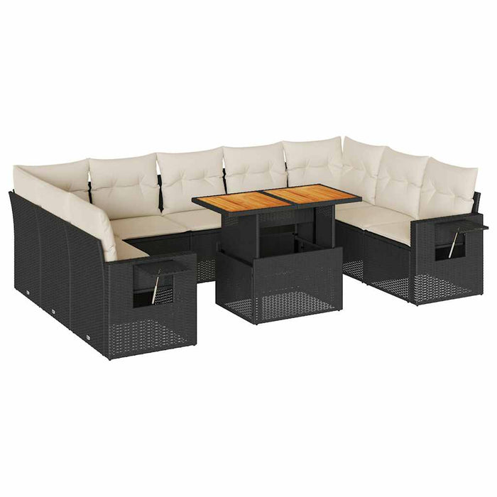 Set canapele de grădină cu perne, 10 piese, negru, poliratan - WALTI WALTI