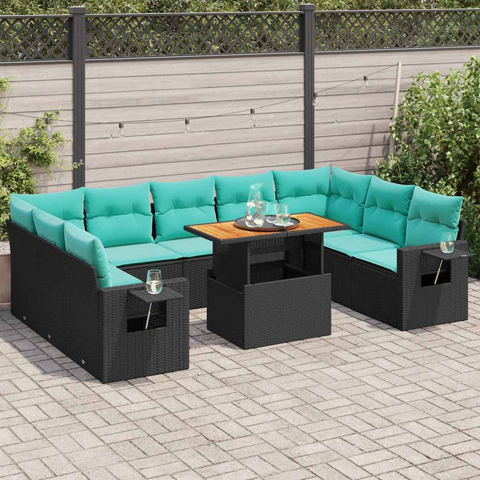 Set canapele de grădină cu perne, 10 piese, negru, poliratan - WALTI WALTI