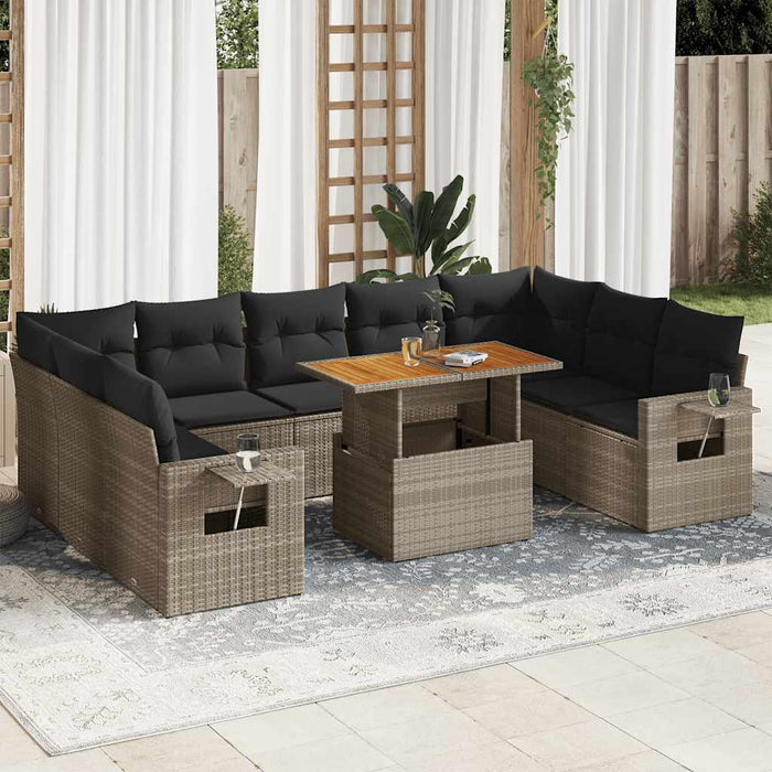 Set mobilier de grădină cu perne, 10 piese, gri, poliratan - WALTI WALTI