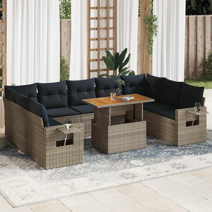 Set mobilier de grădină cu perne, 10 piese, gri, poliratan - WALTI WALTI