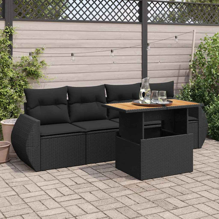 Set mobilier de grădină cu perne, 5 piese, negru, poliratan - WALTI WALTI