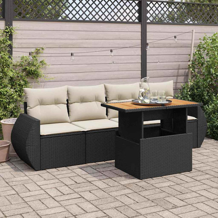 Set mobilier de grădină cu perne, 5 piese, negru, poliratan - WALTI WALTI