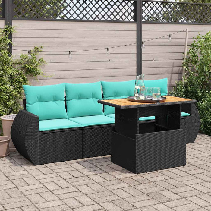 Set mobilier de grădină cu perne, 5 piese, negru, poliratan - WALTI WALTI