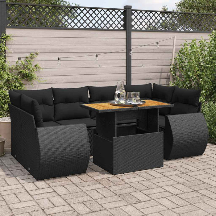 Set canapele de grădină cu perne, 7 piese, negru, poliratan - WALTI WALTI