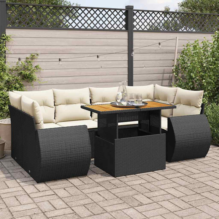 Set canapele de grădină cu perne, 7 piese, negru, poliratan - WALTI WALTI