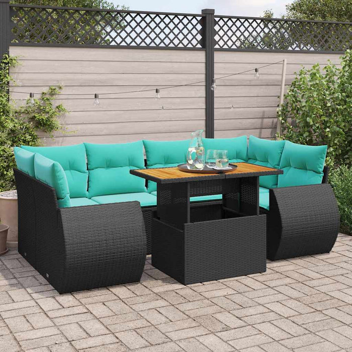 Set canapele de grădină cu perne, 7 piese, negru, poliratan - WALTI WALTI